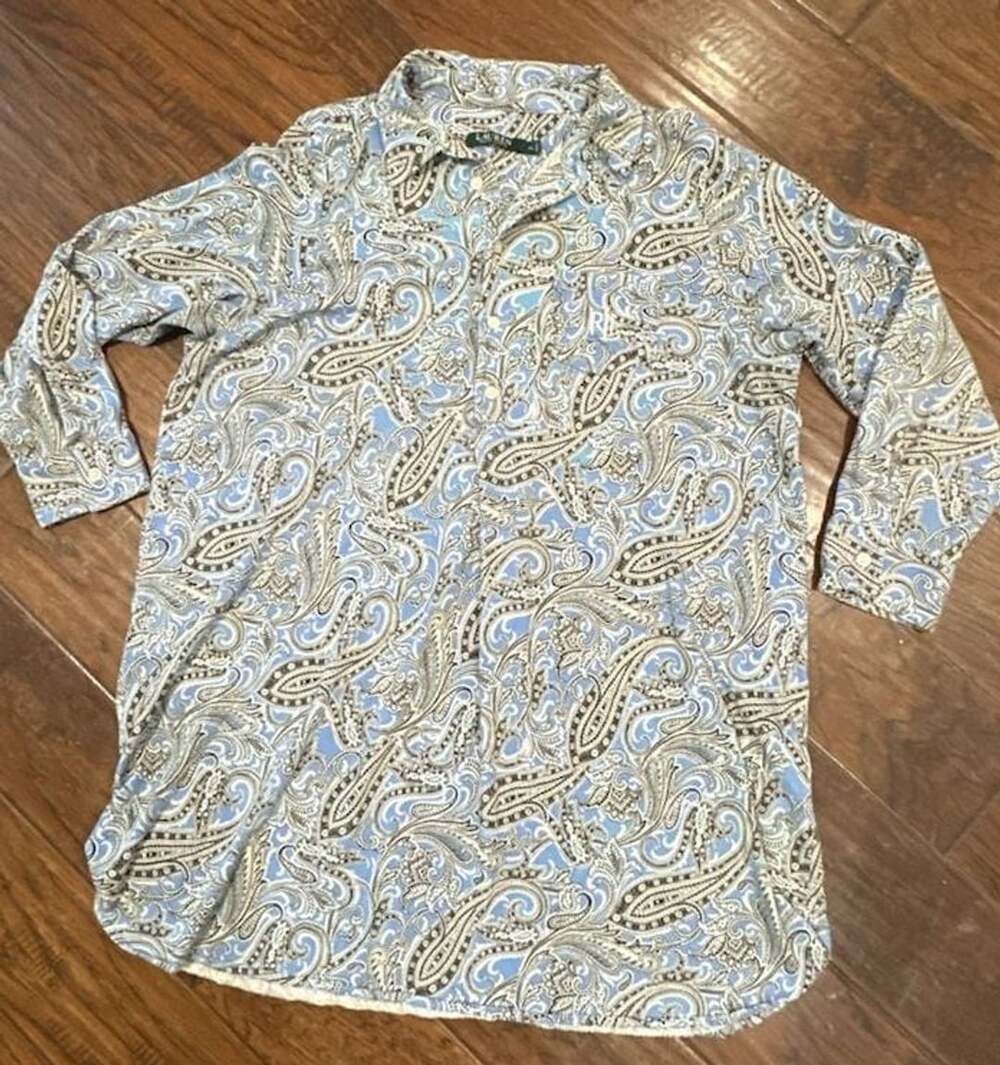 Lauren Ralph Lauren Paisley Button-Up Shirt Size XL Blue